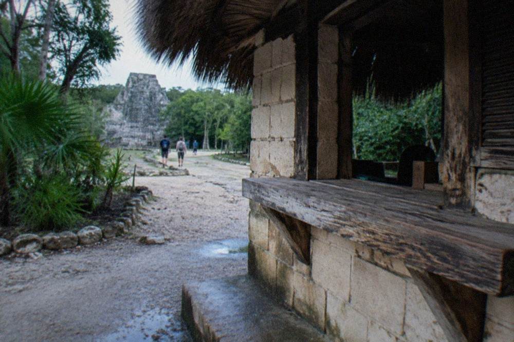 Ticket window and jungle entrance path at the Coba archaeological site