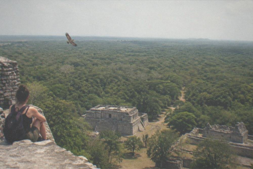 View from the top of the Ek Balam Acropolis over green jungle canopy